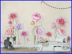 3D Embossed Pink Rose Floral Self-adhesive Removable Wallpaper Murals Wall