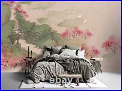 3D Watercolour Mountain Floral Self-adhesive Removable Wallpaper Murals Wall