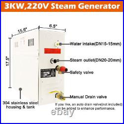 3KW Sauna Self-Draining Steam Generator Bathroom Spa Shower in Wet Steam Room