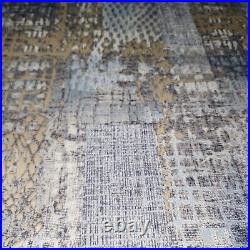 Abstract Modern Embossed blue gray gold metallic faux fabric textured wallpaper