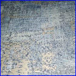 Abstract Modern Embossed blue gray gold metallic faux fabric textured wallpaper