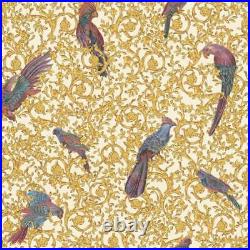 Barocco Birds White Gold Floral Textured Wallpaper