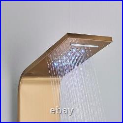 Bathroom Gold Shower Panel LED Rain&Waterfall Tower Massage Jets WithHand Shower