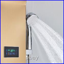 Bathroom Gold Shower Panel LED Rain&Waterfall Tower Massage Jets WithHand Shower