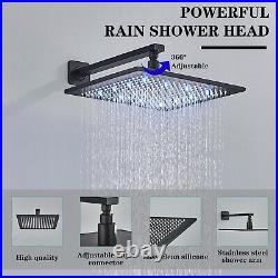 Black LED Shower Faucet System Massage Rain Head Combo Set Thermostatic Valve