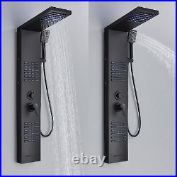 Black LED Shower Panel Tower System High Pressure Body Massage Jet WithHand Shower