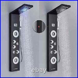 Black LED Shower Panel Tower System Set Rain&Waterfall Head Massage Body Spa Jet