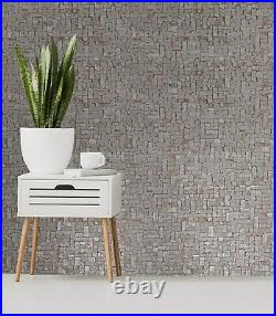 Brass coper metallic faux small brick stone tiles textured modern wallpaper roll