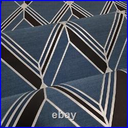 Brooklyn Diamond Navy blue black silver Metallic trellis modern geo Wallpaper 3D