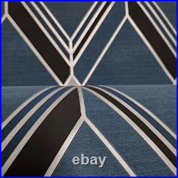Brooklyn Diamond Navy blue black silver Metallic trellis modern geo Wallpaper 3D