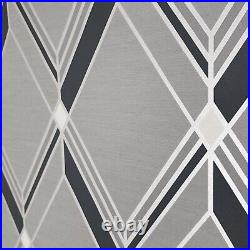 Brooklyn Diamond black gray silver metallic trellis modern geometric Wallpaper