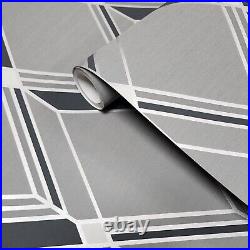 Brooklyn Diamond black gray silver metallic trellis modern geometric Wallpaper