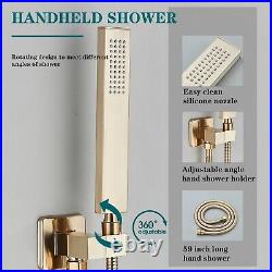 Brushed Gold Shower Faucet Set Rain Head Massager Jet System Thermostatic Valve