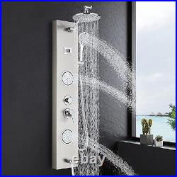 Brushed Shower Panel Tower Rainfall Shower Head Adjustable with 3 Modes Handheld