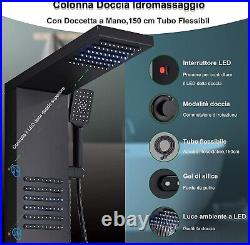 Columna de ducha de hidromasaje negro LED panel de ducha Set de 304acero sistema