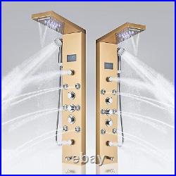 ELLO&ALLO Gold LED Shower Panel Tower System Rainfall Head Massage Body Spa Jets
