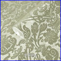 Flocked Damask Textured champagne beige gold metallic flocking velvet Wallpaper