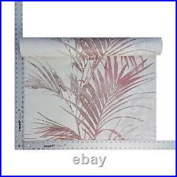 Floral Palm Leaves metallic ivory Cream Pink textured wallpaper rolls 3D