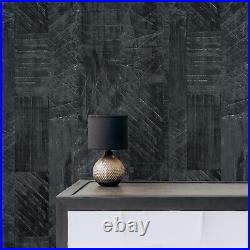 Geo lines shimmer charcoal black dark gray faux fabric textured modern wallpaper