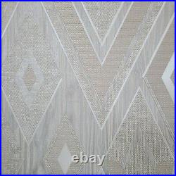 Geometrical diamonds Beige Silver champagne metallic wood textured wallpaper 3D