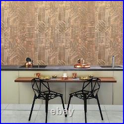 Geometry lines Ginger coper metallic wallpaper faux Industrial leather textured