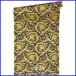 Gold Black Barocco Flowers Mimas Versace Wallpaper