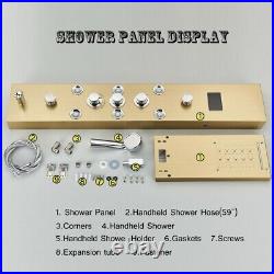 Gold LED Shower Panel Tower System Faucet Set Rainfall Head Massage Body Spa Jet