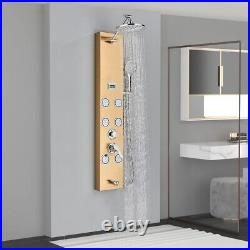 Gold Stainless Steel Shower Panel Tower System Rainfall Head Massage Body Jets