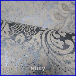 Gray Graphite blue metallic off white damask Victorian natural cork wallpaper 3D