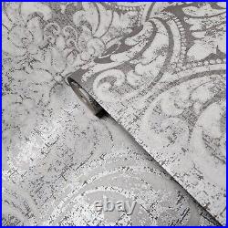 Gray silver metallic matte white damask Victorian natural real cork wallpaper 3D