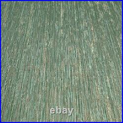 Green bronze metallic stria lines faux fabric heavy plain textured wallpaper 3D