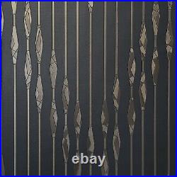 Herringbone Zig zag lines Chevron Black Bronze Metallic textured Wallpaper rolls