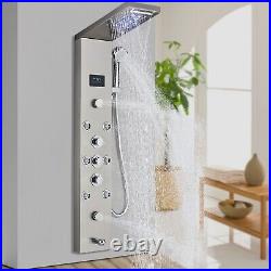 LED Brushed Nickel Shower Panel Tower System 8 Body Massage Jets WithHand Shower