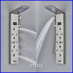 LED Brushed Nickel Shower Panel Tower System 8 Body Massage Jets WithHand Shower