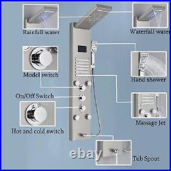LED Rain&Waterfall Shower Panel Tower System Stainless Steel With3-way Hand Shower