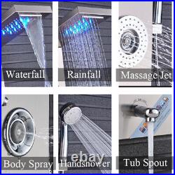 LED Shower Panel Tower Stainless Steel Rain&Waterfall Massage Body Jet System