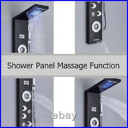 LED Stainless Steel Rain&Waterfall Shower Panel Tower System Massage Body Jet