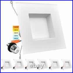 Luxrite 5/6 Inch LED Square Recessed Light 5 Color Selectable Baffle Trim 6-Pack