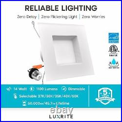 Luxrite 5/6 Inch LED Square Recessed Light 5 Color Selectable Baffle Trim 6-Pack