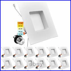 Luxrite 5/6' LED Square Recessed Lighting 5 Color Selectable 1100lm 12-Pack