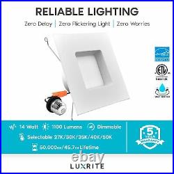 Luxrite 5/6' LED Square Recessed Lighting 5 Color Selectable 1100lm 12-Pack