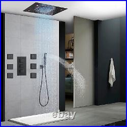 Luxury Shower Faucet Set Thermostatic Valve Remote Control LED Head WithBody Jets