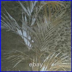 Modern Bronze white gold metallic floral tropical palm leaves textured wallpaper