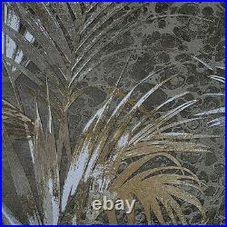 Modern Bronze white gold metallic floral tropical palm leaves textured wallpaper