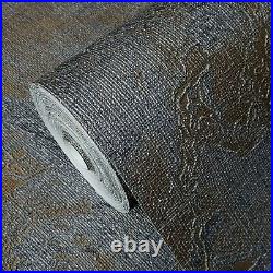 Modern Wallpaper rolls charcoal gray bronze metallic Textured plain faux fabric