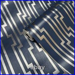 Navy blue silver metallic velocity lines Contemporary Wallpaper roll OL2789 York