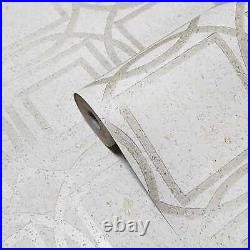 Off white brass trellis square circle geometric lines natural cork wallpaper 3D
