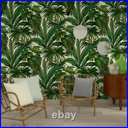 Palm Banana Leaves Leaf White Green Tropical Floral 3d Wallpaper