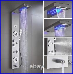 Shower Panel Tower System Stainless Steel 6-Function Faucet LED Rain&Waterfall