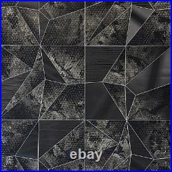 Square geometric lines Black gray gold Metallic textured Wallpaper 3D illusion